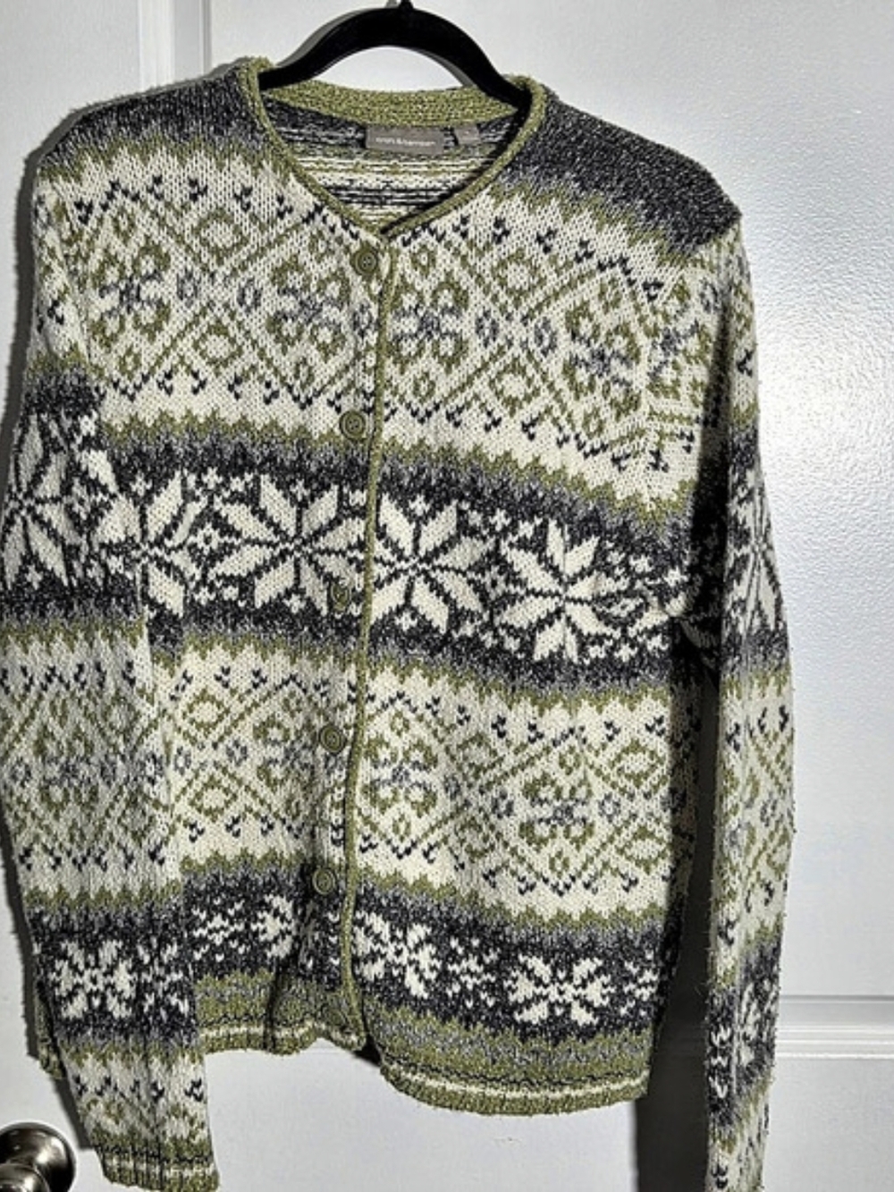 Croft & Barrow Fair Isle Button-Front Cardigan in Green & Gray Size Large